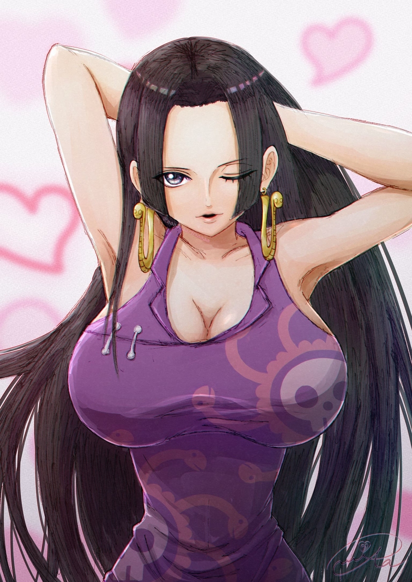 1girls, artist request, big breasts, black hair, black-haired female, boa hancock, breasts, female, female only, long hair, one piece, solo