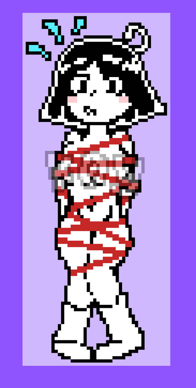 bondage bound chara christmas christmas_clothing confusion convenient_censoring k0y k0ys0y monochrome pixel_art purple_background red_ribbon ribbons socks undertale undertale_(series) water watermark