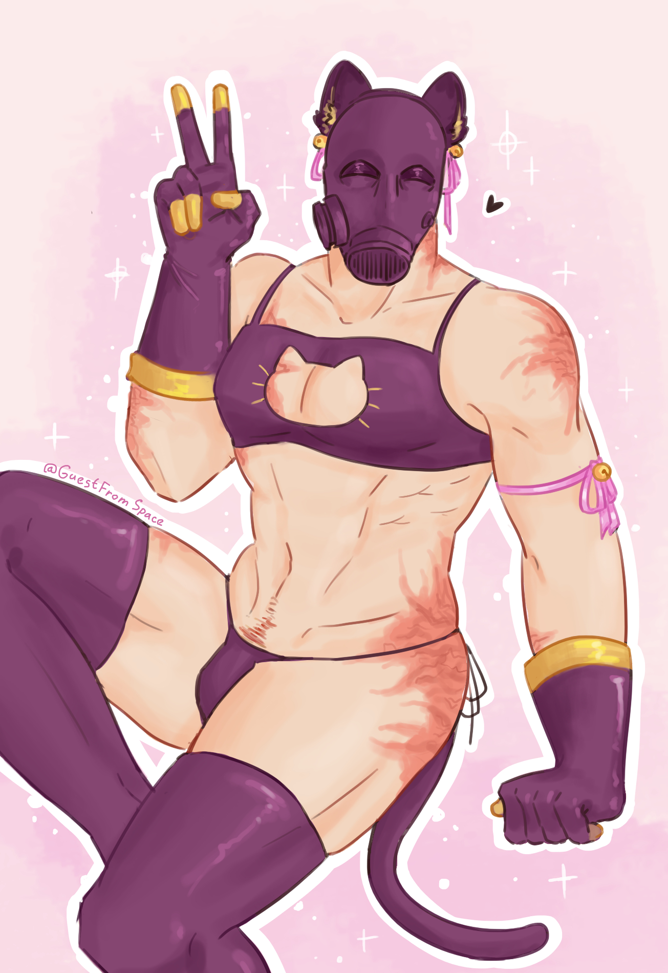 bara, burn scar, crossdressing, cute, gas mask, gloves, male, male focus, male only, masculine crossdresser, masked male, pyro, pyro (team fortress 2), solo, solo male, spaceguest, stockings, team fortress 2, yaoi