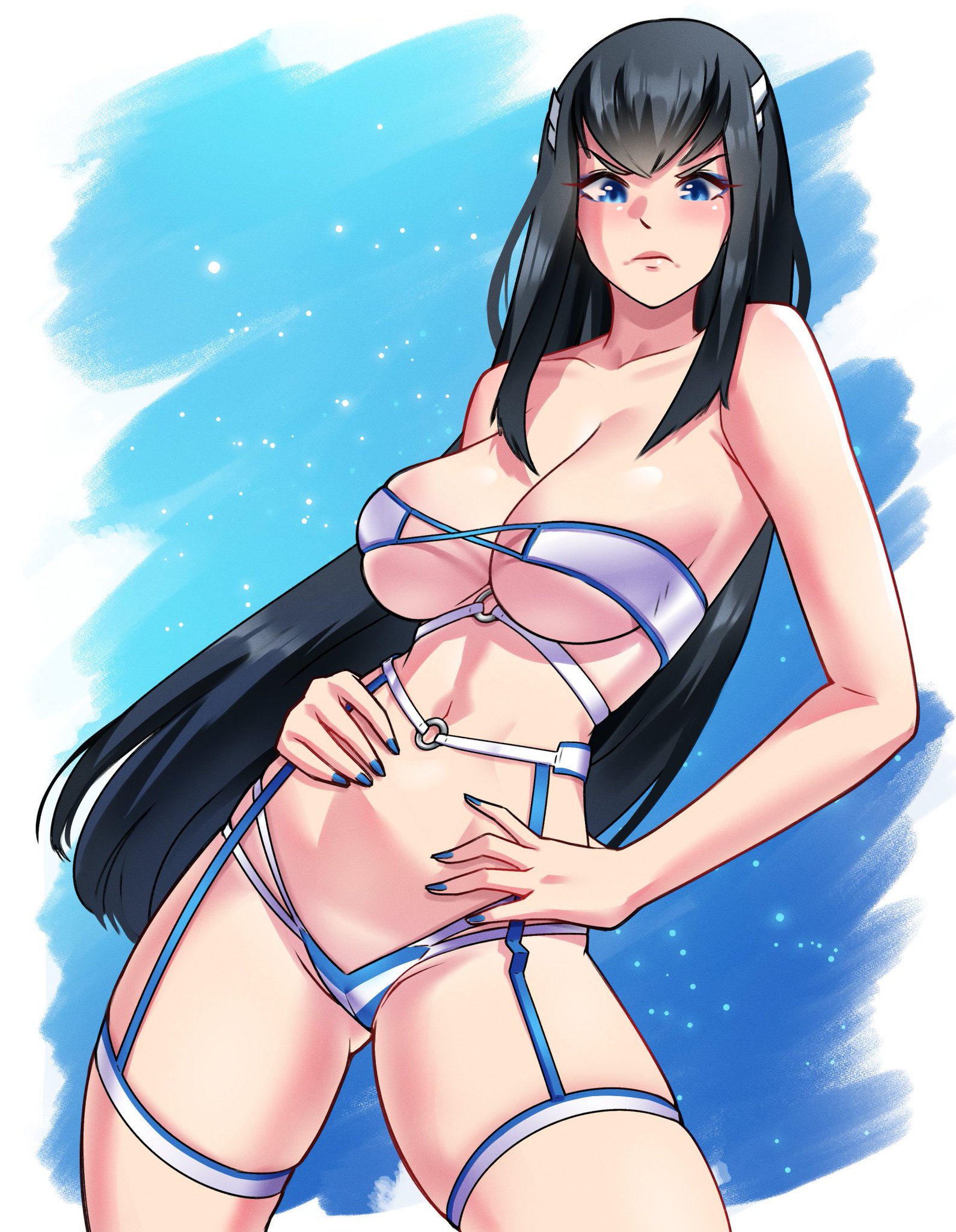 1girls, big breasts, black hair, black-haired female, breasts, dracksart, female, fit, fit female, kill la kill, kiryuuin satsuki, long hair, looking at viewer, purple hair, seductive eyes, seductive look, tagme, voluptuous, voluptuous female