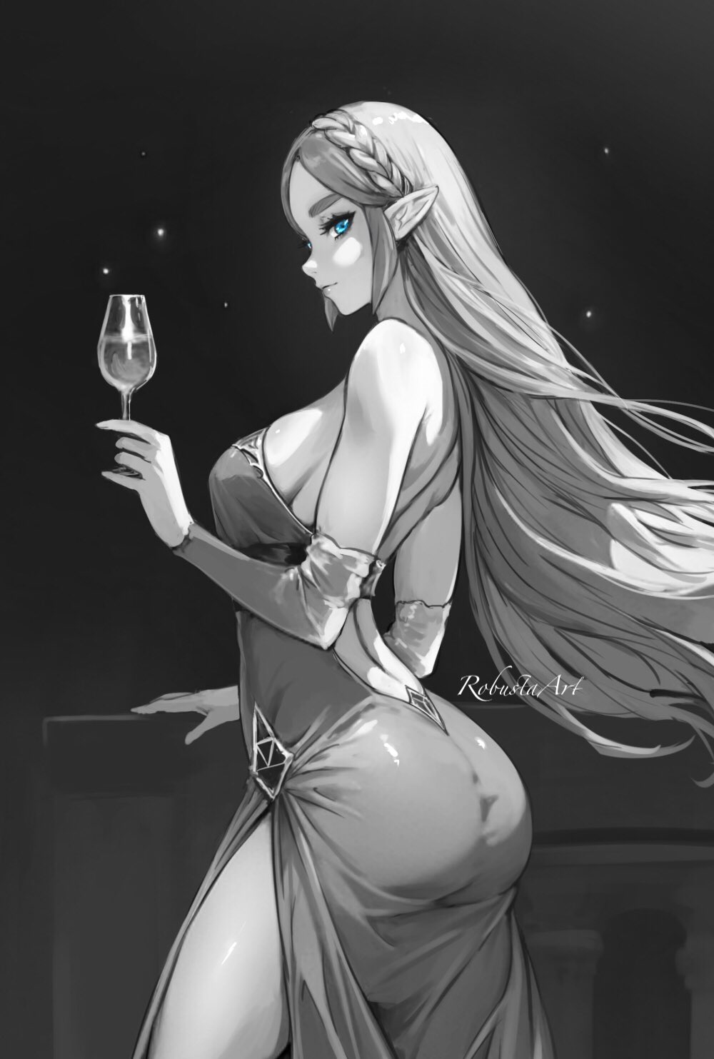 1girls ass ass_focus big_ass blonde_hair breath_of_the_wild female female_only nintendo princess_zelda robustaart round_ass sideboob skindentation the_legend_of_zelda thick_thighs tight_clothing tight_dress tight_fit zelda_(breath_of_the_wild)