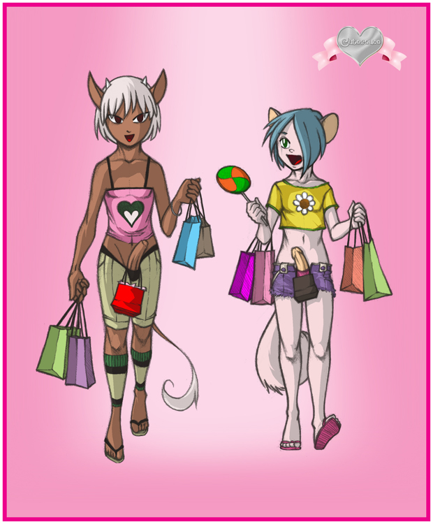 2boys alot_of_bags bovine bull chinchilla crossdressing cutesauce erection girly horns male male_only multiple_boys oran penis rodent shopping short_hair silk tail uncut wide_hips