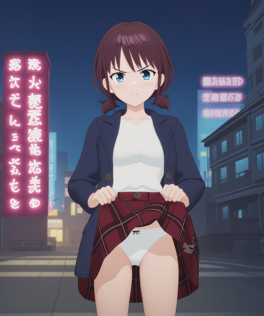 3d ai_generated big_breasts blue_eyes breasts brown_hair demens_kippy female_focus girls_band_cry iseri_nina low_twintails medium_hair mosaic_censoring nude_female panties pussy skirt_up spread_legs