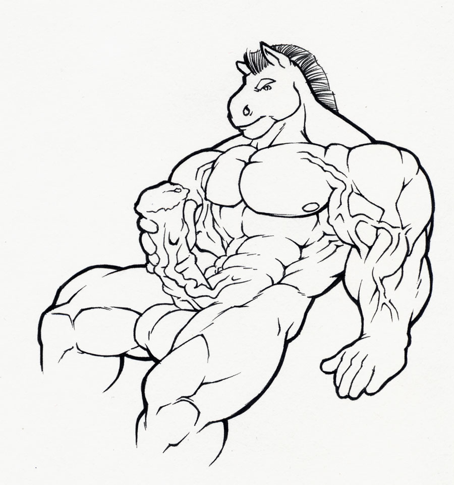 1boy balls big_balls equine erection horse horsecock male male_only masturbation muscles nude penis sitting sketch solo tkc2021