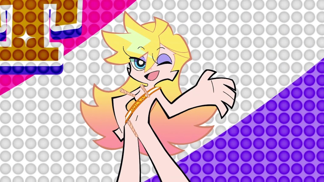 1girls, accurate art style, almost naked, anime, blonde female, blonde hair, blue eyes, convenient censoring, ecchi, female, female focus, female only, light skin, light-skinned female, naked, naked female, new panty & stocking with garterbelt, nude, nude female, official art, panty & stocking with garterbelt, panty anarchy, pose, posing, posing for viewer, sash, screencap, screenshot, solo, solo female, solo focus, straws, wink, winking, winking at viewer