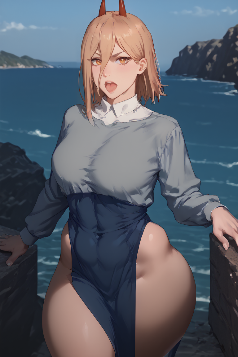 1girl 1girls ai_generated beach big_areola big_ass big_breasts big_butt big_nipples big_thighs chainsaw_man hip_dips hips horns horny_female power_(chainsaw_man) sexy_beach short_hair_female tagme thick_ass thick_thighs tsukiai