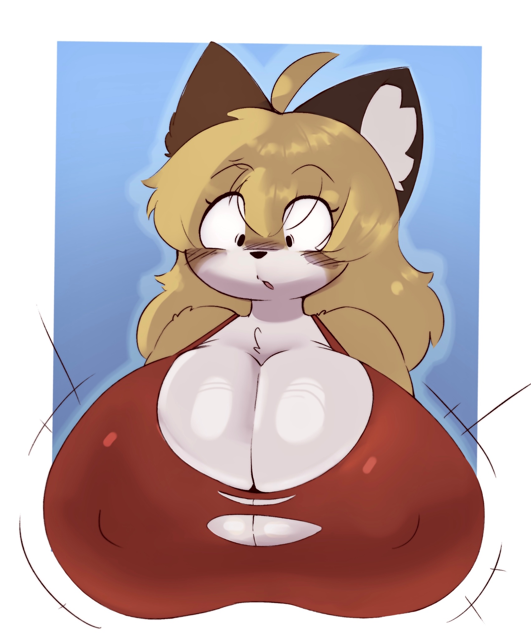 1girls, big breasts, breast expansion, breast growth, breast growth (enlargement), breasts, cleavage, female, female only, fujiko (inazuma kat), furry, huge breasts, inazuma kat, large breasts, ripped clothing, solo, solo female, top heavy