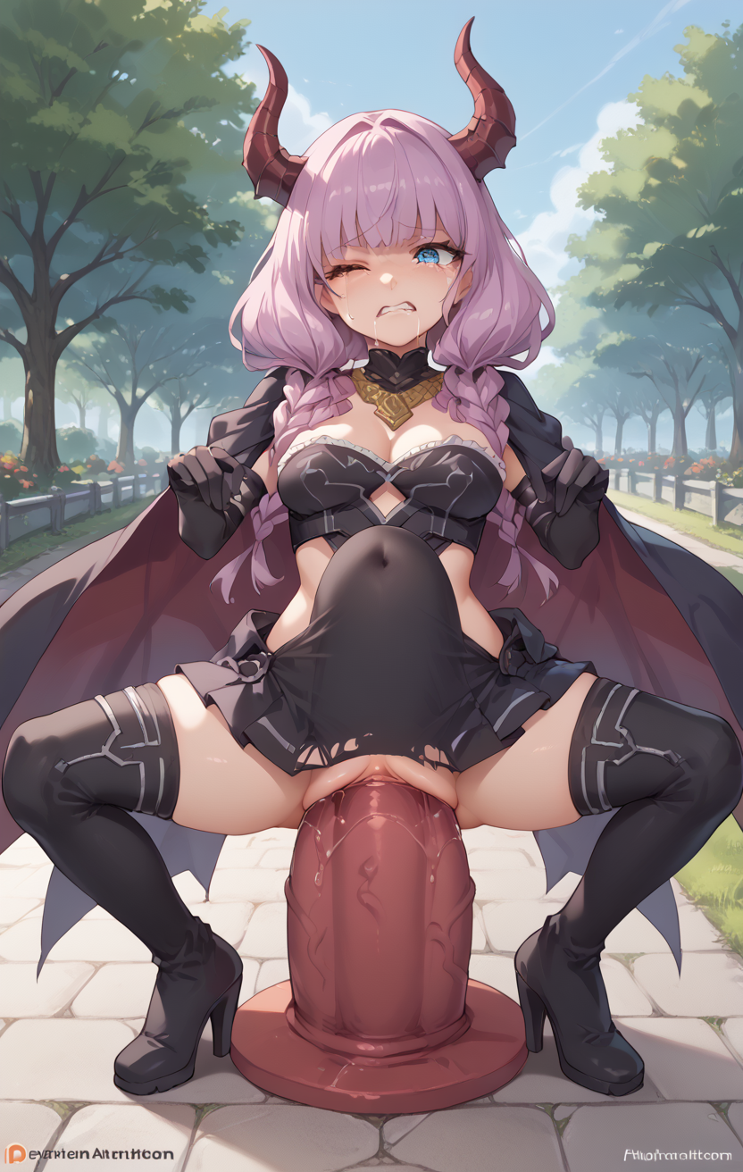 1girls ai_generated aura_(sousou_no_frieren) belly_bulge big_dildo demon forced huge_dildo painful rengoart sousou_no_frieren too_big vaginal_penetration