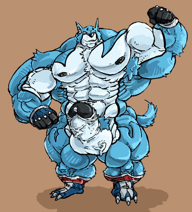 1boy abs anthro balls biceps big_balls bodybuilder canine claws cum doggie_kruger doggy_kruger erection fangs flexing fur furry hyper looking_at_viewer male male_only muscles muscular nude pecs penis power_rangers precum serratus_anterior solo stagor55 tail