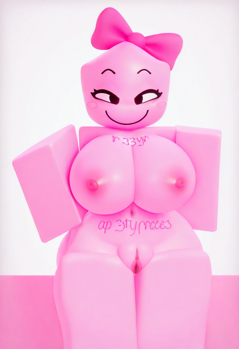 1girls, 3d, adult female, aged up, aged up character, ai, ai generated, belly button, blocky anatomy, blocky body, bow on head, breasts, clitoris, female, female only, forsaken (roblox), huge breasts, labia, nipples, pink bow, pink nipples, pink skin, pink skinned female, pink theme, pr3tty princess, pussy, r6, roblox, roblox game, robloxian, smug, smug face, solo, solo female, solo focus, thick thighs, vagina