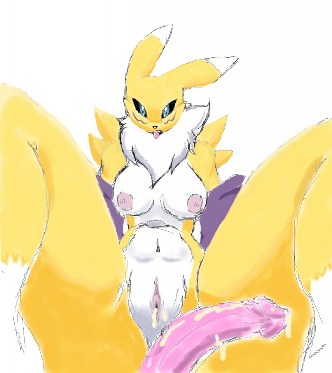 anthro breasts canine cum digimon female fox fur furry mechogama penetration penis renamon spread_legs spreading