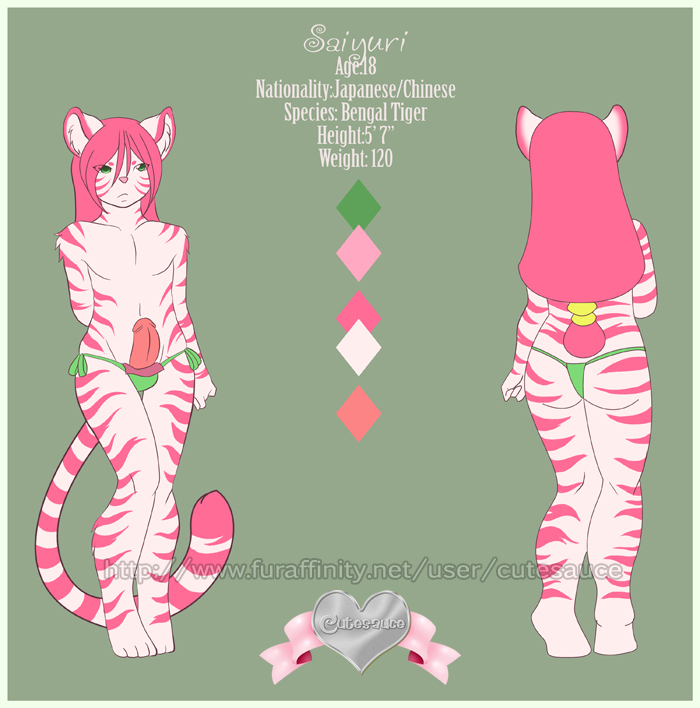 1boy anthro ass color crossdressing cutesauce erection feline femboy fur furry half_nude lavenderpandy male male_only model_sheet penis saiyuri solo standing tail thighs thong tiger underwear wide_hips