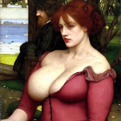 1boy 1girls ai_generated artist_request breasts breasts_out character_request clothed_female female large_breasts original red_hair small_image stable_diffusion surrealism