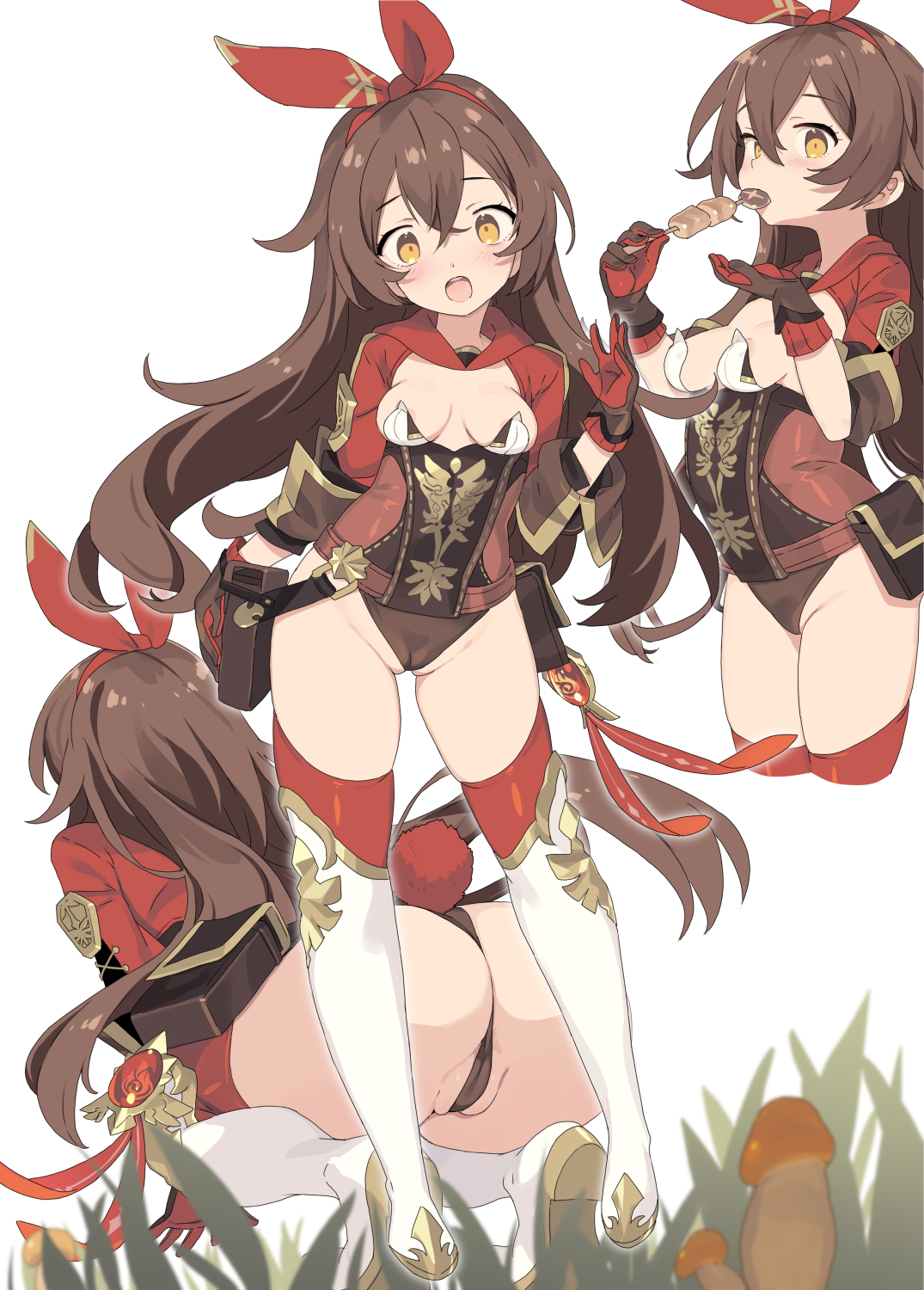 1girls, amber (genshin impact), armwear, ass, big ass, blade (galaxist), blush, breasts, brown eyes, brown hair, cameltoe, clothing, female, female only, full body, genshin impact, gloves, headband, headwear, legwear, leotard, long hair, medium breasts, open mouth, pussy, red legwear, red thighhighs, skimpy, skimpy clothes, solo, solo female, spread legs, thick thighs, thigh boots, thighhighs, thighs, white legwear, white thighhighs, wide eyed, wide hips, yellow eyes