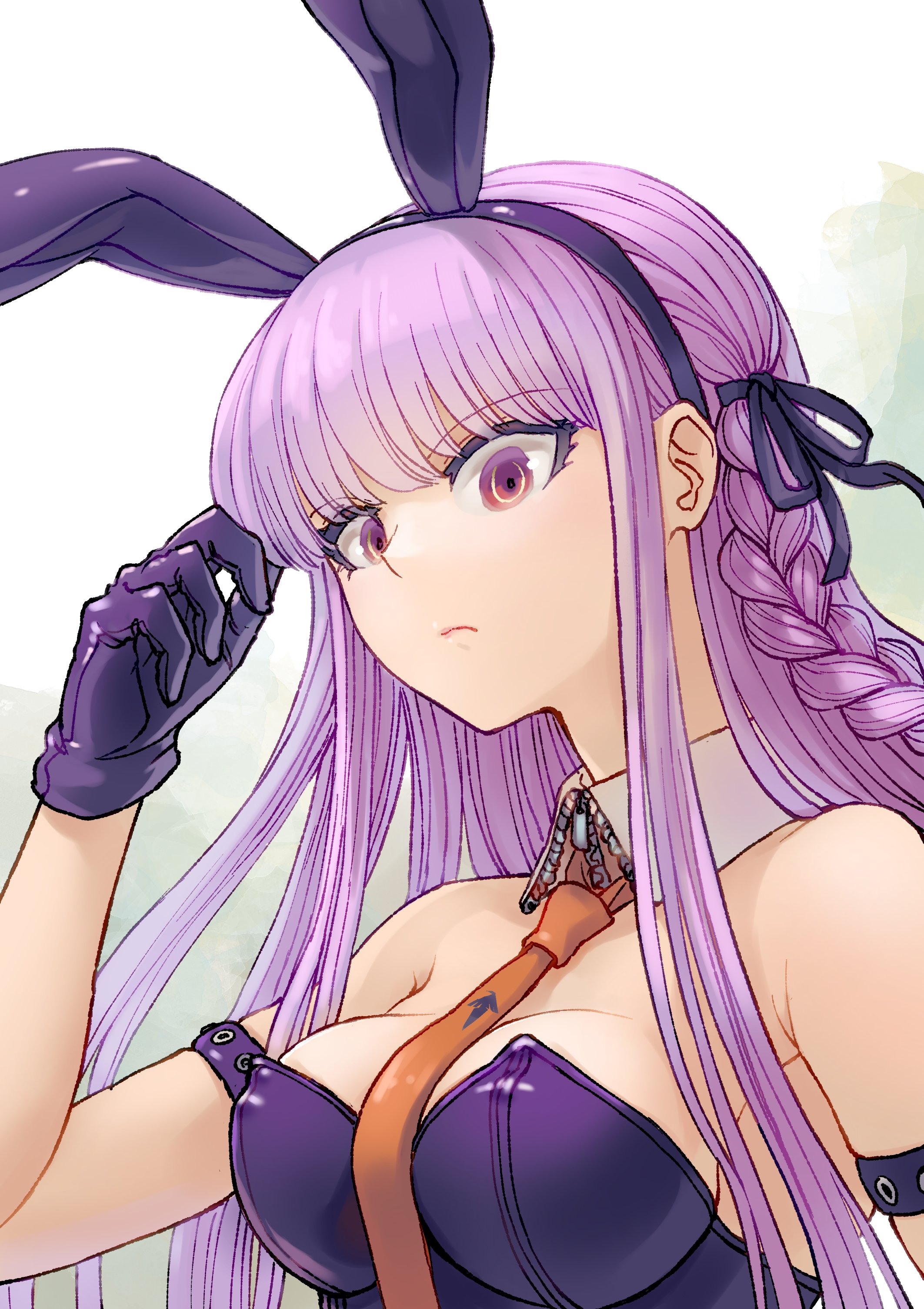 1girls, breasts, bunny ears, bunny girl, bunnysuit, cleavage, danganronpa, danganronpa 1, danganronpa: trigger happy havoc, female, female only, gloves, kirigiri kyouko, large breasts, solo, straight hair, tsunemi aosa