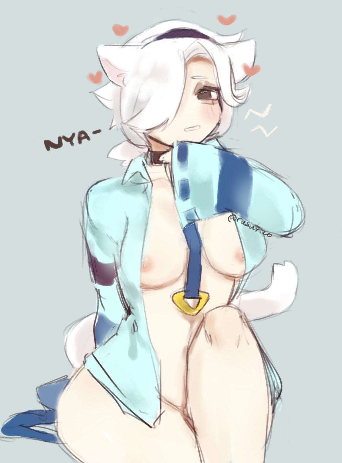 1girls, brawl stars, cat ears, cat tail, colette (brawl stars), female, female only, nipples, tagme, tagme (artist), unknown artist, white hair