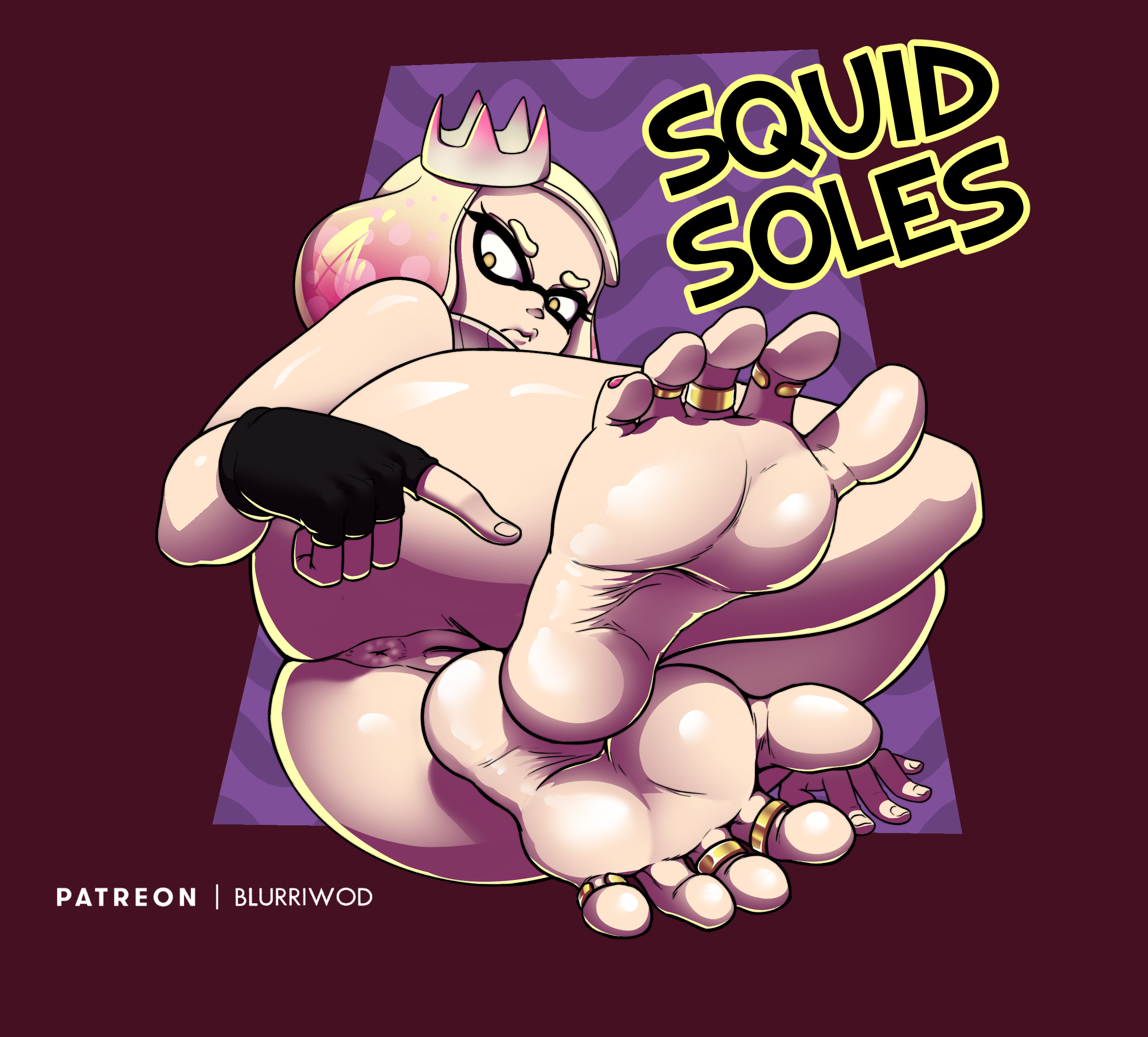 anus, ass, blurriwod, bottomless, bubble ass, bubble butt, crown, feet, feet focus, female, foot fetish, foot focus, jewelry, nintendo, pale skin, pearl (splatoon), pink hair, pov feet, pussy, soles, splatoon, splatoon (series), squid, toe ring, yellow eyes