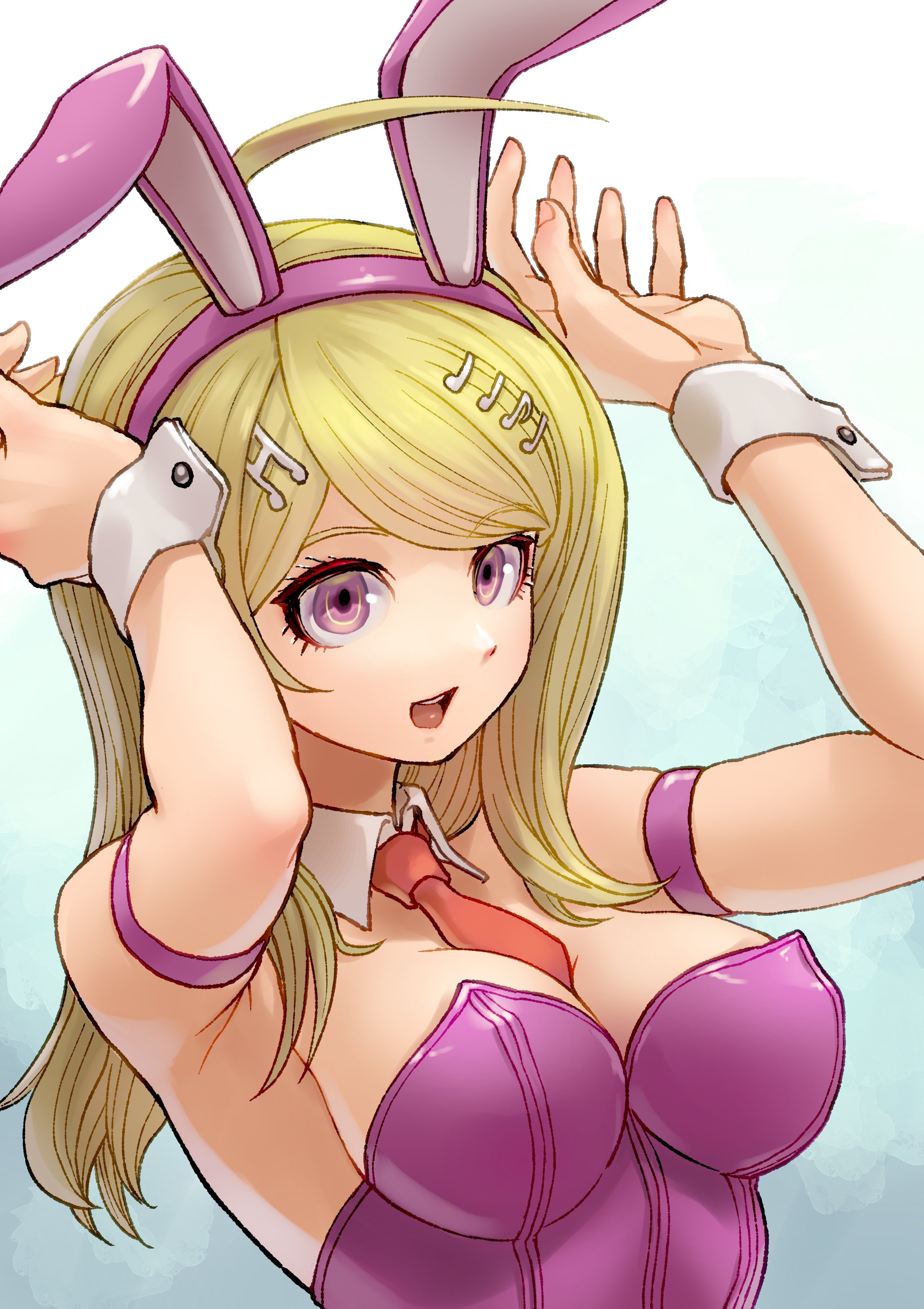 akamatsu kaede, armpits, breasts, bunny ears, bunny girl, bunnysuit, cleavage, danganronpa, danganronpa v3, female, large breasts, sexy armpits, straight hair, tsunemi aosa