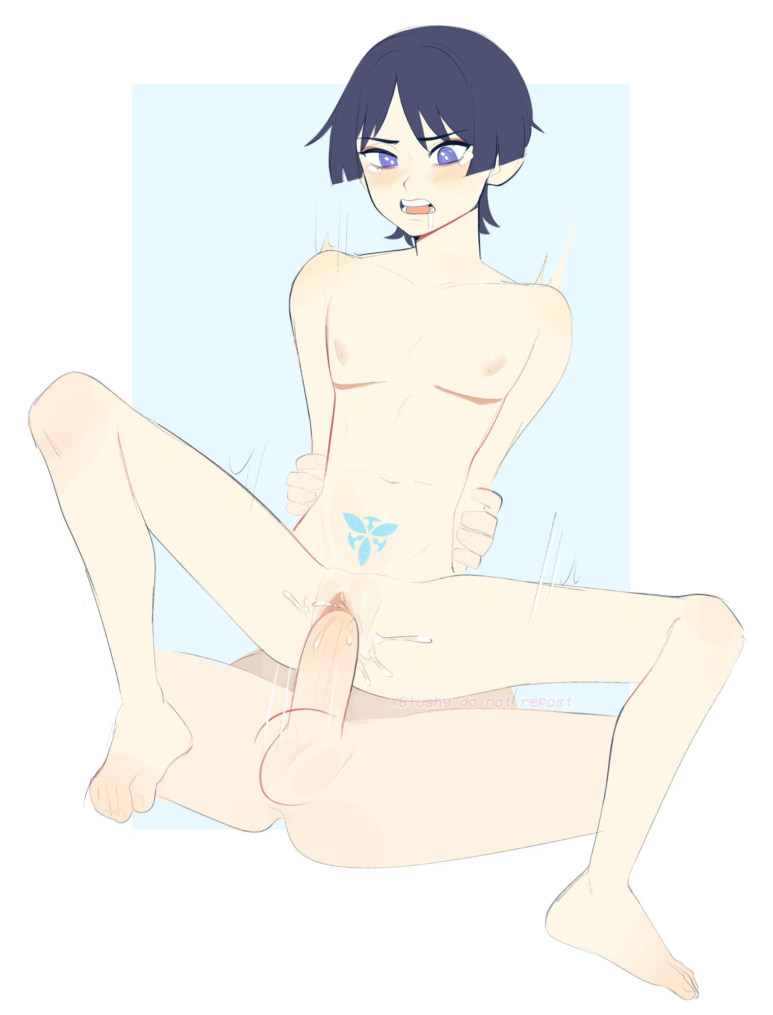 1boy, 1cuntboy, 6lushy, breasts, childe (genshin impact), cuntboy, cuntboy with breasts, cuntboy/male, genshin impact, intersex, male, male on cuntboy, male only, mastectomy scar, pussy, scaramouche (genshin impact), sex, tartaglia (genshin impact), uncensored, vaginal penetration, vaginal sex