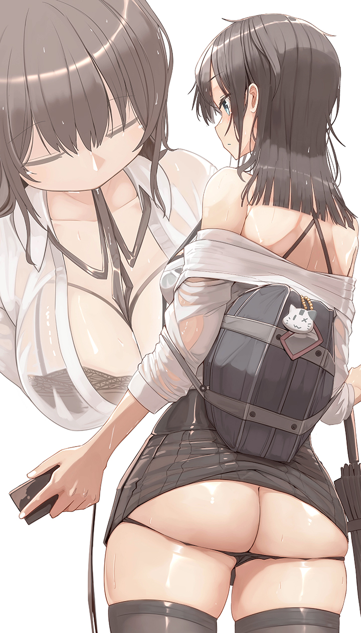 ass ass_focus backsack backview big_breasts black_hair genek miniskirt oc original_character panties panties_down panties_removed petite petite_body petite_female see-through see-through_clothing skirt skirt_lift skirt_up teenager thick_thighs