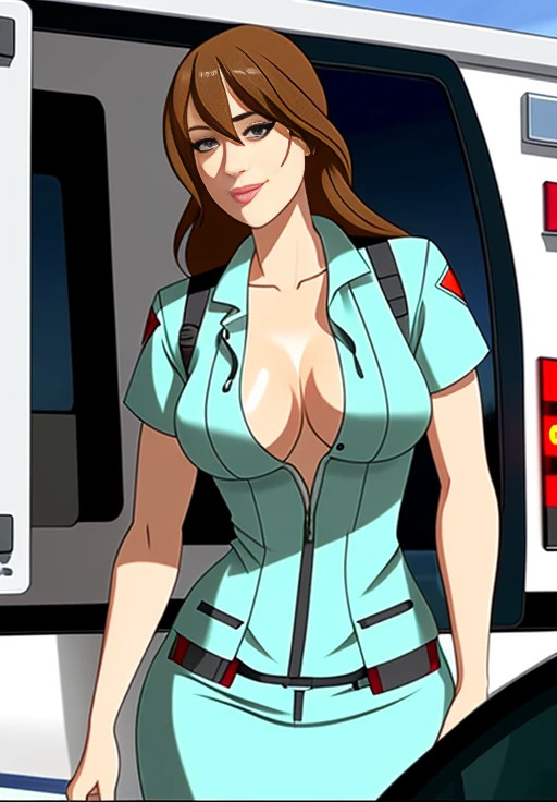 1girls ai_generated brown_hair cartoon cassandra_webb cleavage dakota_johnson madame_web madame_web_(2024) marvel