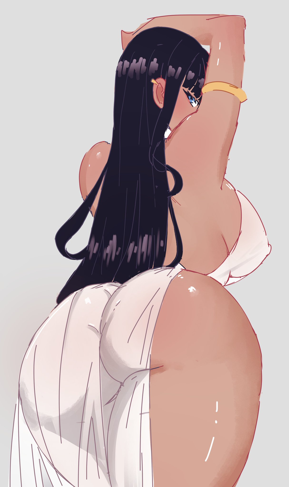 1girls, 2022, alternate breast size, arthydraws, ass, back view, big ass, big breasts, big butt, black hair, breasts, bubble ass, bubble butt, bulging breasts, erect nipples, female, female only, high resolution, long hair, looking back, nico robin, nipple bulge, nipples, nipples visible through clothing, one piece, pre-timeskip, solo female, solo focus, tagme
