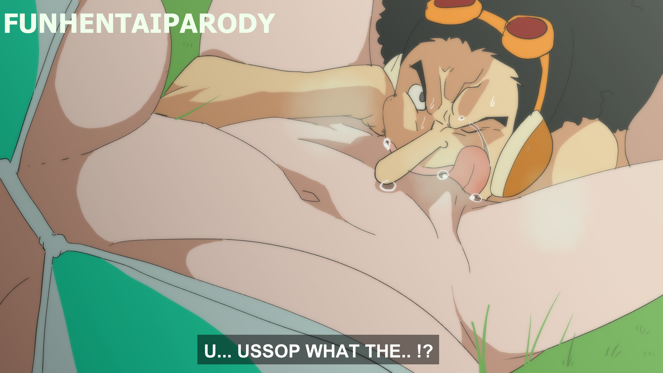 bikini, bikini top, cunnilingus, eating pussy, female, funhentaiparody, licking, licking pussy, long nose, male, naked female, nami (one piece), one piece, post-timeskip, pussy, pussy juice, pussy juice drip, questionable consent, smile, smirk, smirking, usopp