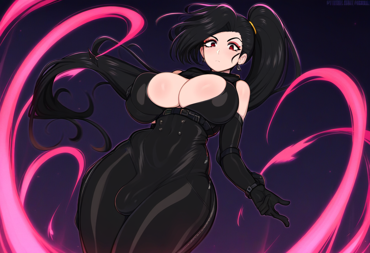 1futa, ai generated, big penis, black bodysuit, black hair, bodysuit, breasts, bulge, erection, erection under clothes, female, futanari, goth, goth futa, goth girl, intersex, large breasts, looking at viewer, novelai, original, original character, penis, thick, thighs
