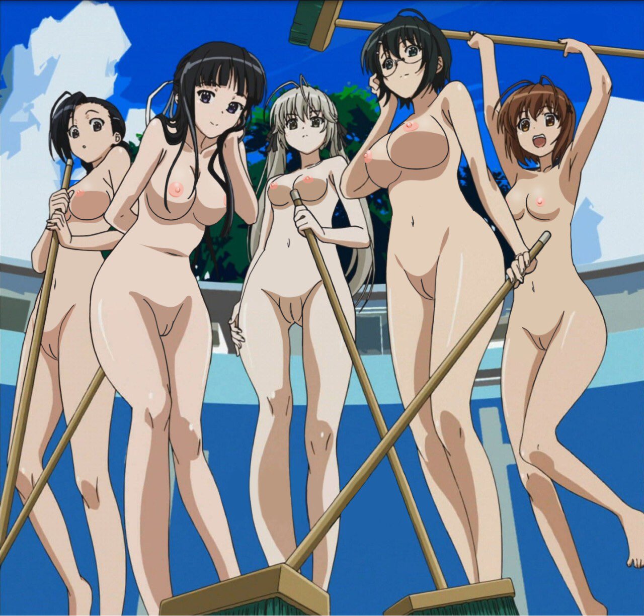 6girls amatsume_akira breasts innie_pussy kasugano_sora kuranaga_kozue migiwa_kazuha multiple_girls naked nipples nude pussy screencap small_breasts thigh_gap uncensored yorihime_nao yosuga_no_sora