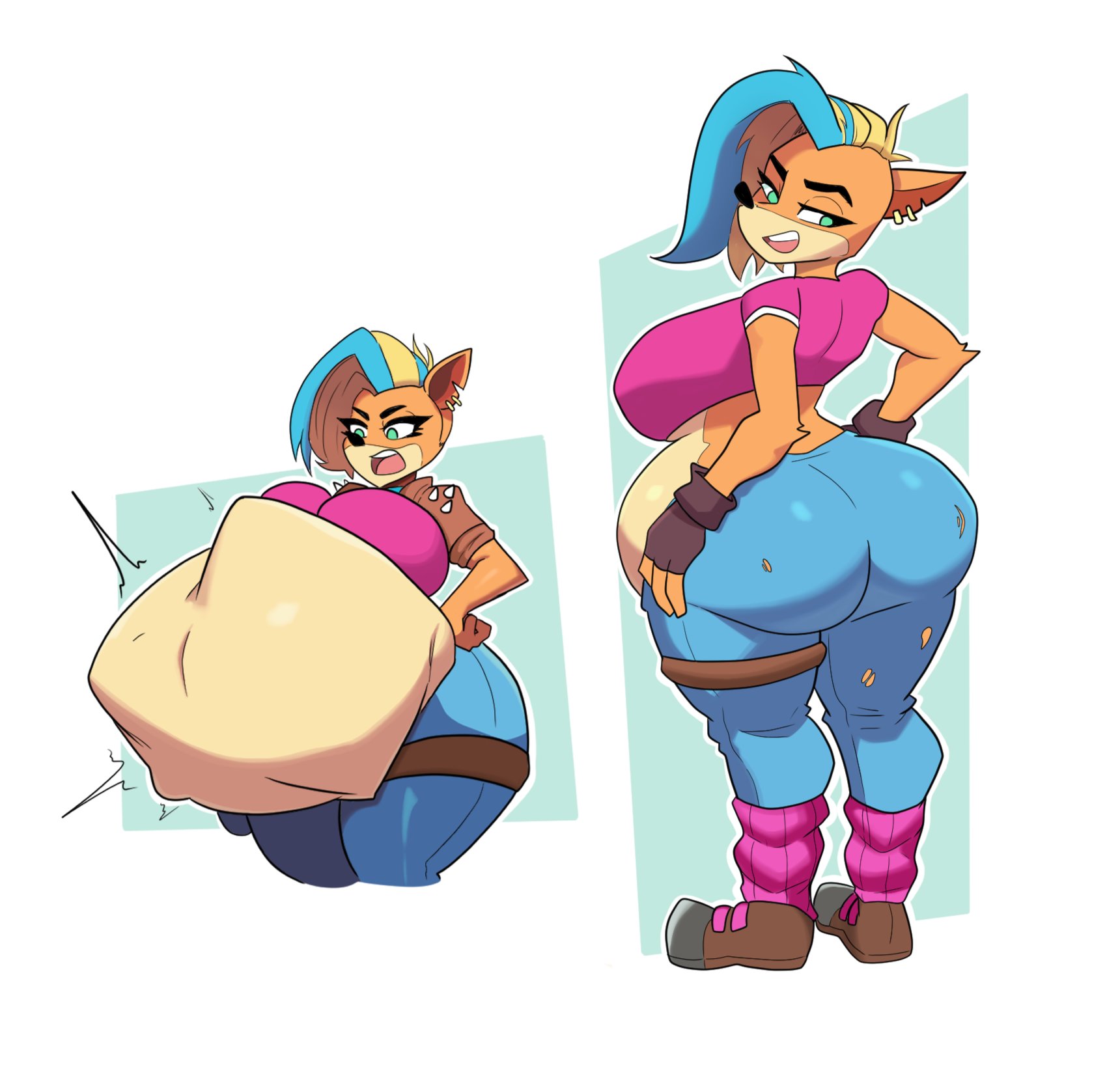 absorption vore, aplefrit, big ass, furry, huge ass, prey outline, squirming gut, struggling prey, tawna bandicoot (crash 4), thick thighs, vore, vore belly
