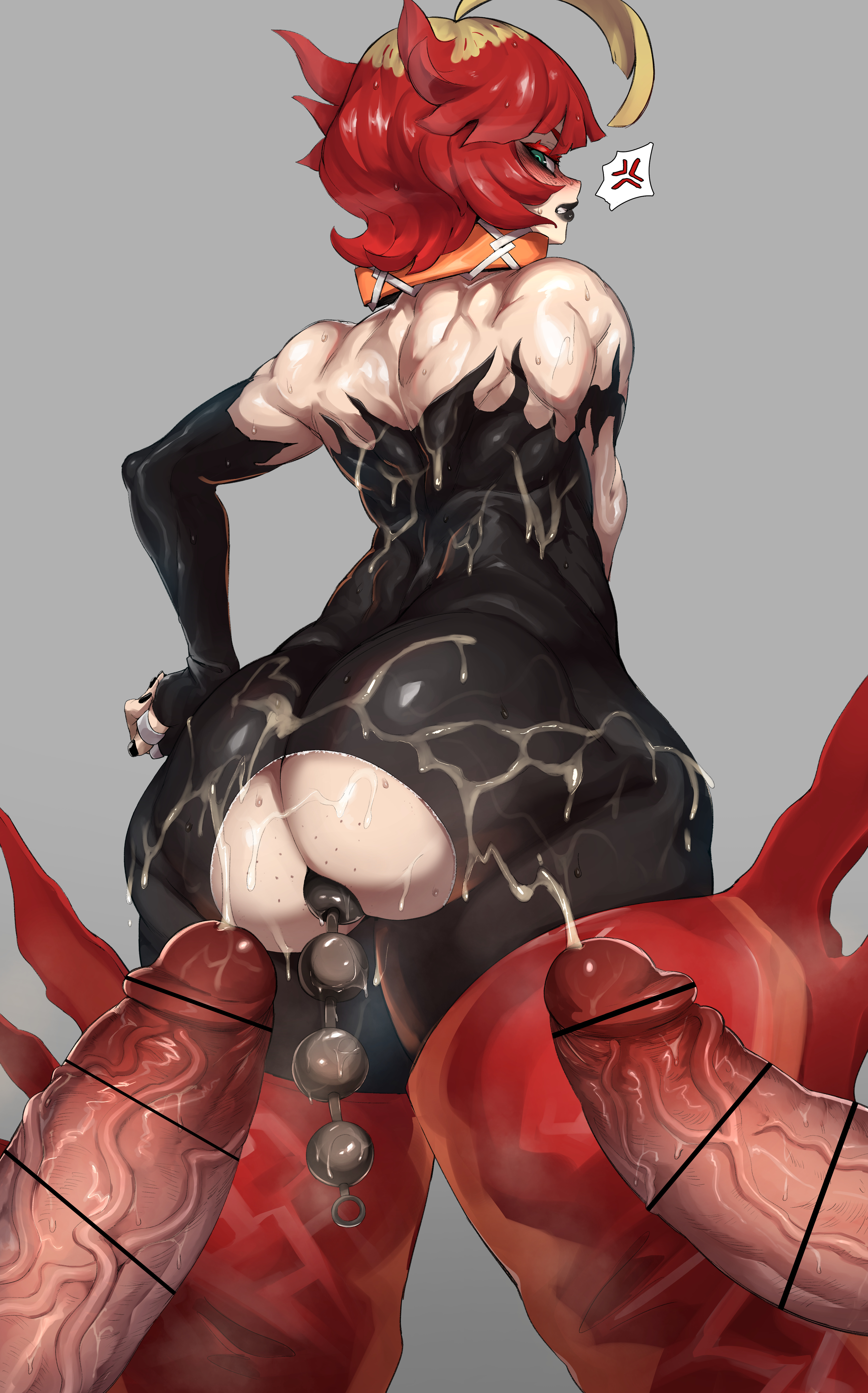 1girls, 2boys, absurd res, anal, anal beads, anal insertion, anal masturbation, angry, armwear, ass, ass focus, big ass, big butt, big penis, black lipstick, blonde hair, blue eyes, boots, bubble ass, bubble butt, censor bar, censored, clothed, clothes, cum, cum on ass, ejaculation, eye contact, female, game freak, grey background, hand on hip, high resolution, huge cock, lipstick, looking at viewer, looking back, male, masturbation, mela (pokemon), nintendo, nuezou, penis, pokemon, pokemon (game), pokemon sv, red hair, ripped clothing, short hair, simple background, skin tight, standing, suprise cumshot, team star, thick thighs, thighs, tight clothing, tight pants, two-tone hair, veiny penis, very high resolution