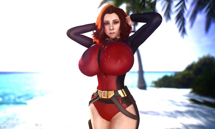 1girls 3d alternate_breast_size beach big_breasts bimbo black_widow_(marvel) bodysuit breasts breasts_bigger_than_head busty clothed clothed_female curvy female female_focus female_only giant_breasts gigantic_breasts hips hourglass_figure huge_breasts human human_only human_solo large_breasts legs light-skinned_female light_skin marvel marvel_comics massive_breasts natasha_romanoff one-piece_swimsuit red_hair short_hair skin_tight solo solo_female swimsuit tight_clothing top_heavy upper_body vaako virtamate voluptuous wide_hips