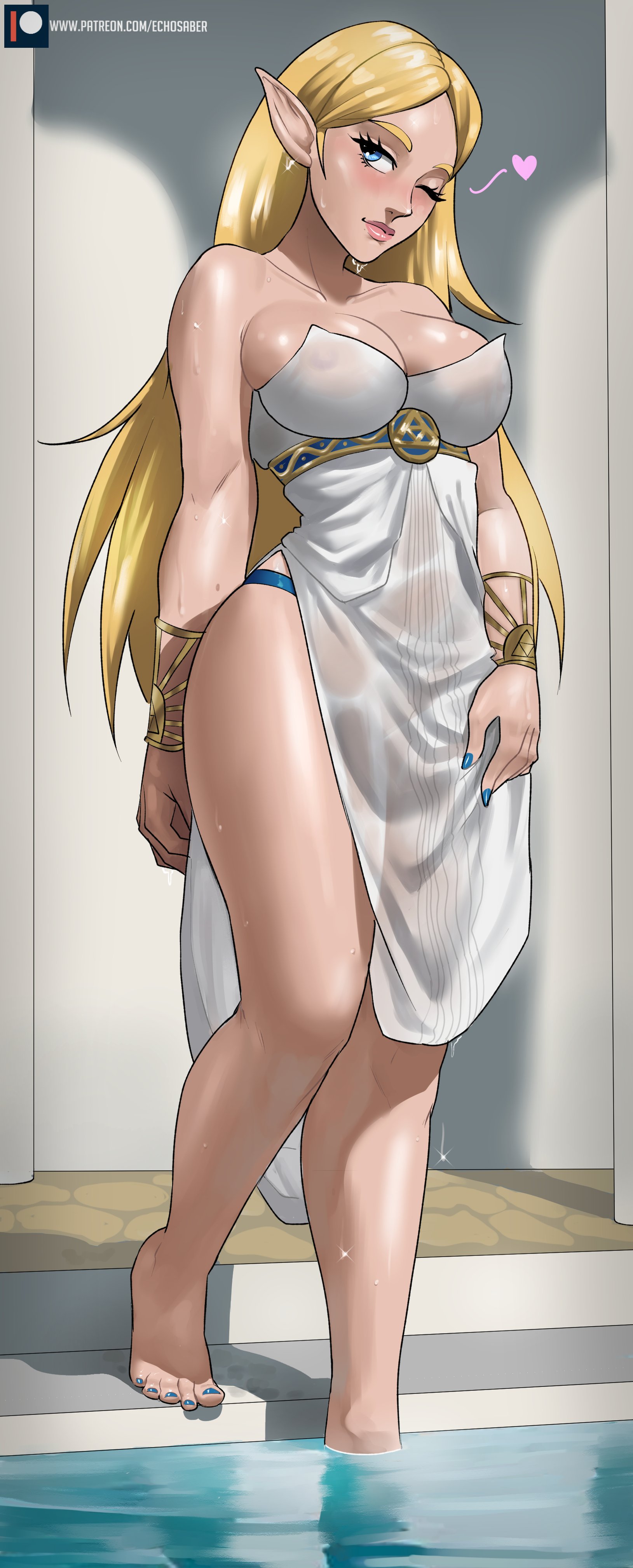 1girls, 2022, absurd res, blonde hair, blue toenails, breasts, breath of the wild, casual, cleavage, clothed, clothing, echosaber, female, hair, heart, hi res, hips, huge breasts, humanoid, hylian, light skin, light-skinned female, long hair, looking at viewer, naughty face, nintendo, one eye closed, outdoors, pale skin, pointy ears, princess, princess zelda, royalty, slim waist, solo, suggestive look, the legend of zelda, thick thighs, thighs, video games, wholesome, wide hips, wink, zelda (breath of the wild)