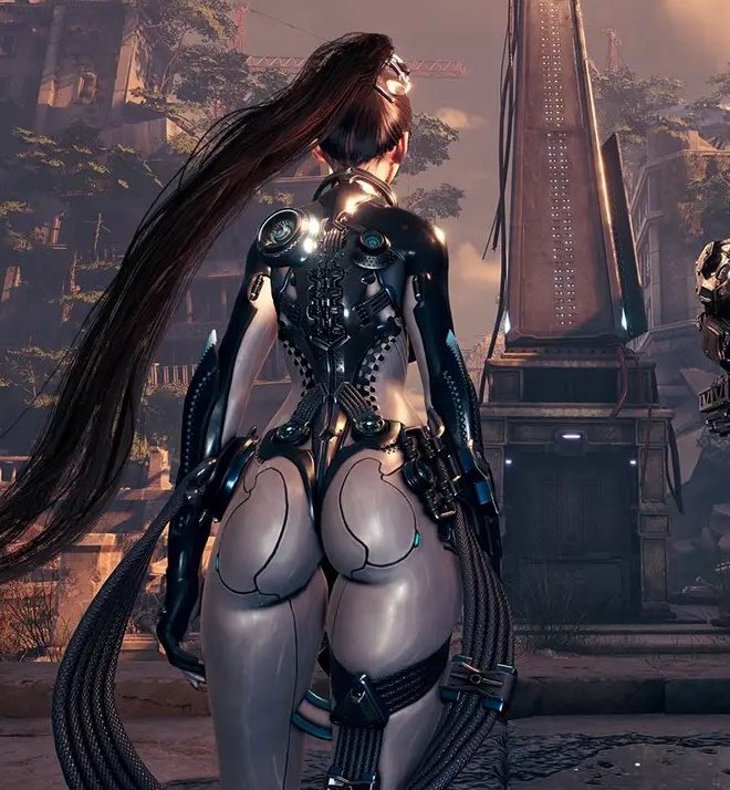 1girls 3d ass black_hair bodysuit bubble_butt dat_ass eve_(stellar_blade) female female_only from_behind legs long_hair official_art ponytail raven_suit_(stellar_blade) screenshot skintight skintight_bodysuit solo stellar_blade thighs