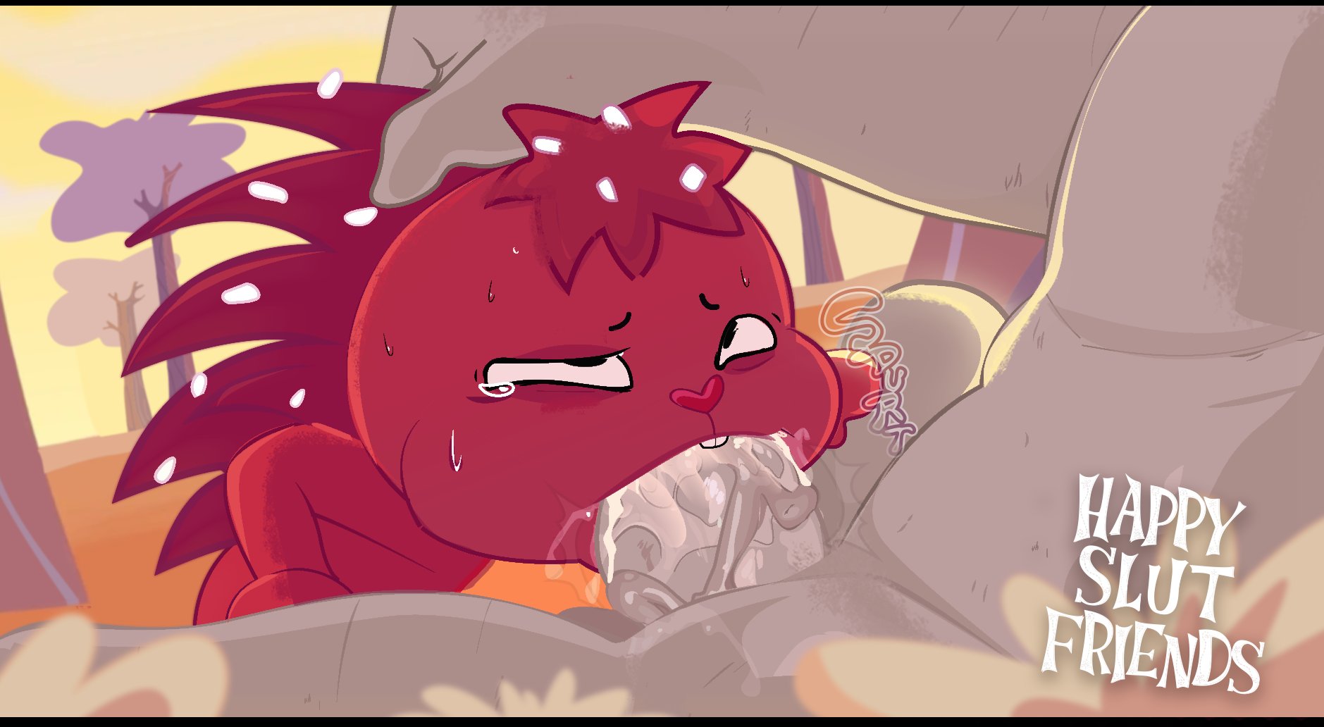 blowjob, crying, deep blowjob, deepthroat, fellatio, flaky (htf), gosgoz, hand on head, happy tree friends, male, oral, oral penetration, oral sex, rape, tears, unseen male face