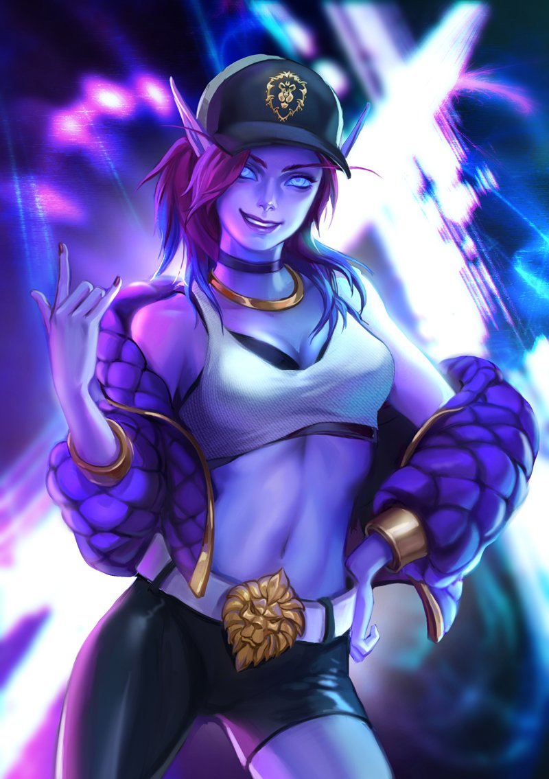 1girls, 2d, akali (cosplay), blizzard entertainment, cosplay, female, female only, fully clothed, k/da series, league of legends, lynazf, riot games, solo, void elf, world of warcraft
