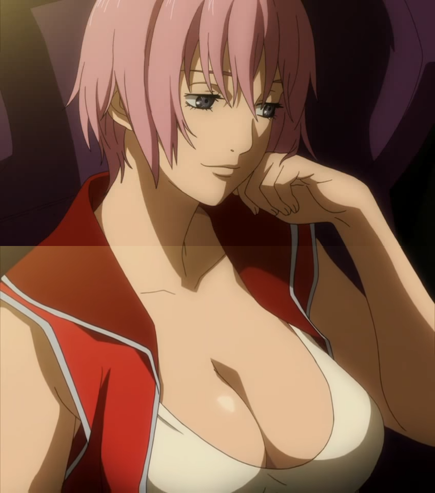 1girls air_gear breasts busty cleavage large_breasts pink_hair screencap short_hair simca smile stitched