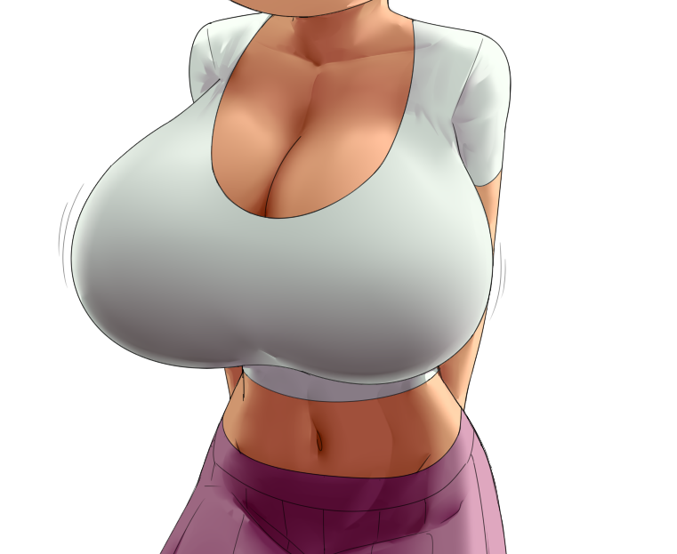 1girls alternate_breast_size amphibia anne_boonchuy arms_behind_back big_breasts breast_focus breasts busty cleavage dark-skinned_female dark_skin female female_only head_out_of_frame highres huge_breasts keramagath midriff motion_lines navel pleated_skirt purple_skirt shirt short_hair simple_background skirt solo t-shirt tagme_(artist) tight tight_shirt