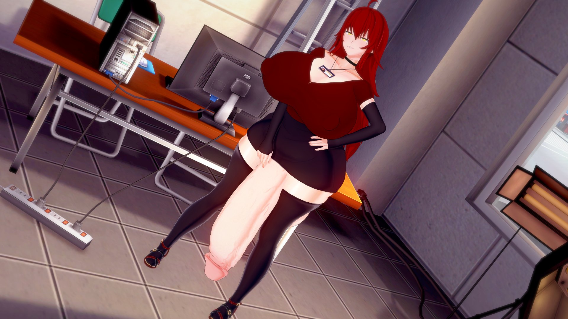 1futa, 3d, big breasts, big penis, bottomless, breasts, busty, camtri, clothed, clothing, dickgirl, futa only, futanari, giant penis, gigantic penis, huge breasts, huge cock, hyper, hyper penis, intersex, koikatsu, large breasts, large penis, mostly clothed, penis, red hair, solo, source request, standing, stockings, veiny penis, voluptuous