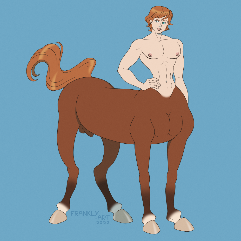 abs blue_eyes centaur equid equid_taur equine frankly-art hair hand_on_hip hooves humanoid humanoid_taur lips male male_only mammal mammal_taur muscular muscular_male navel nipples orange_hair pecs red_hair slim small_waist solo tail_flick taur waist