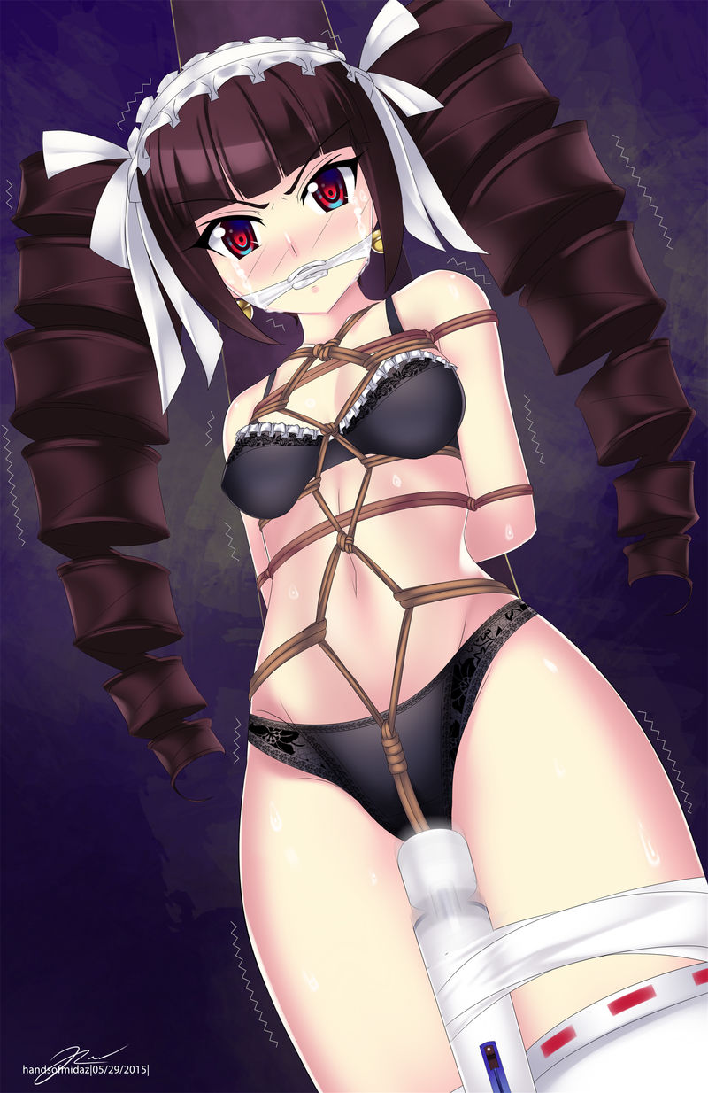 blush, bondage, bra, celestia ludenberg, crying, danganronpa, danganronpa 1, danganronpa: trigger happy havoc, female, female only, gag, gagged, handsofmidaz, lingerie, lingerie only, panties, rope, rope bondage, sex toy, smooth skin, tied up, underwear, underwear only, vibrator