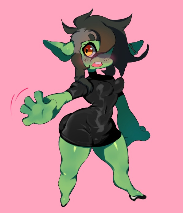 annacrazytoivo black_dress black_hair breasts cute dress female goblin goblin_female green_skin heels piercing thick_ass thick_thighs tight_clothes yellow_eyes zoi_(brutal)