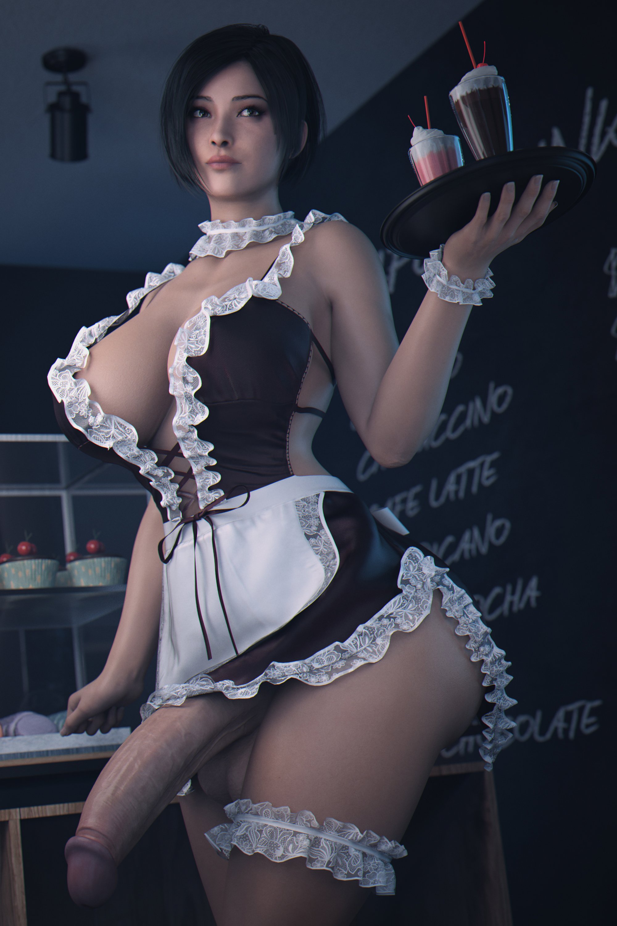 1futa, 3d, ada wong, ada wong (adriana), asian, asian futa, ass, balls, big ass, big balls, big breasts, big penis, black hair, breasts, capcom, casual exposure, casual nudity, flat belly, futa only, futanari, ineffective clothing, intersex, large penis, light skin, light-skinned futa, maid uniform, mostly clothed, no underwear, penis, resident evil, resident evil 2, resident evil 2 remake, resident evil 4, resident evil 4 remake, solo, stevencarson, veiny penis
