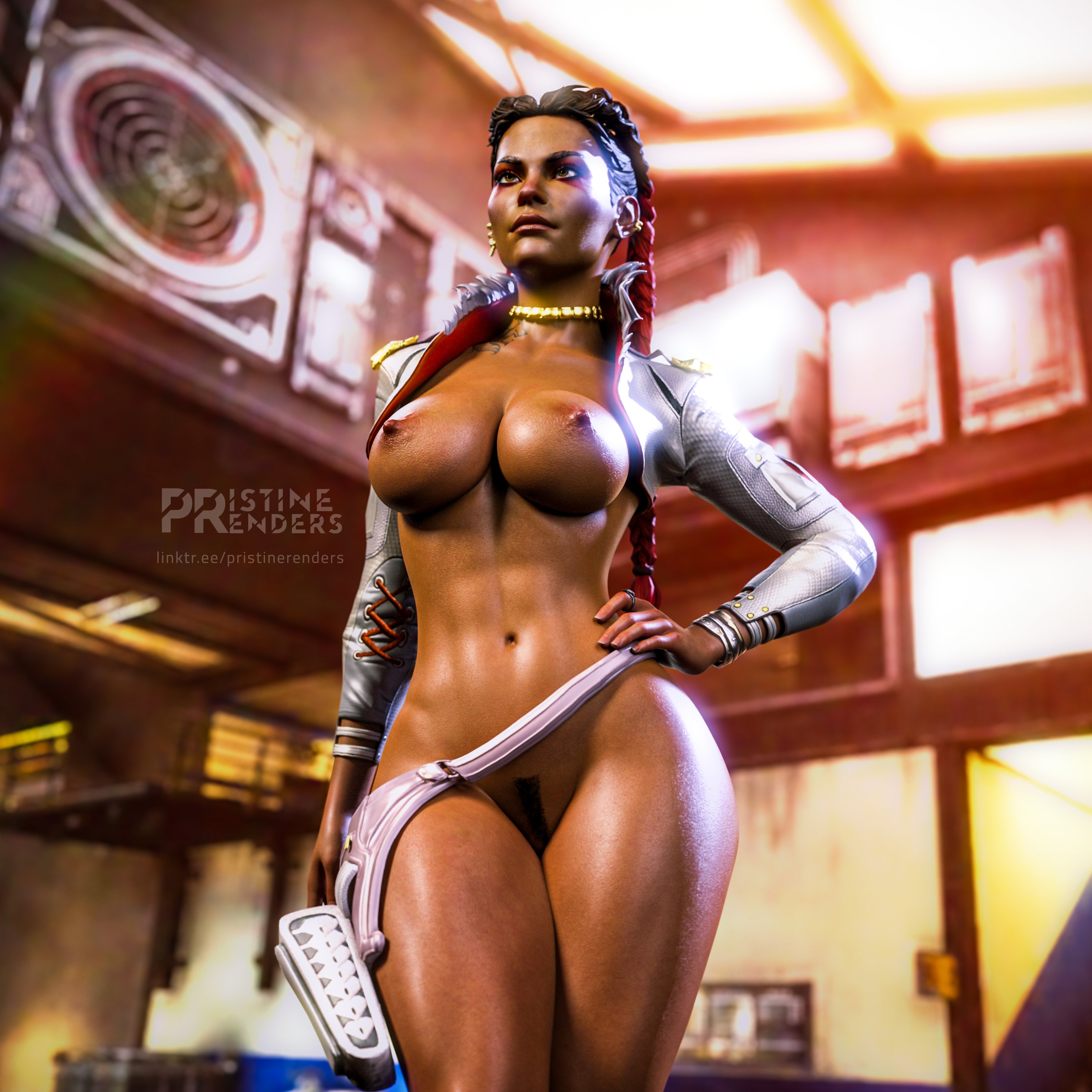 1girls, 3d, apex legends, breasts, breasts out, curvaceous, curvy, curvy female, dark skin, dark-skinned female, female, female focus, female only, latina, loba (apex legends), pristinerenders, respawn entertainment, solo, solo female, solo focus, tan body, tan skin, two-tone hair