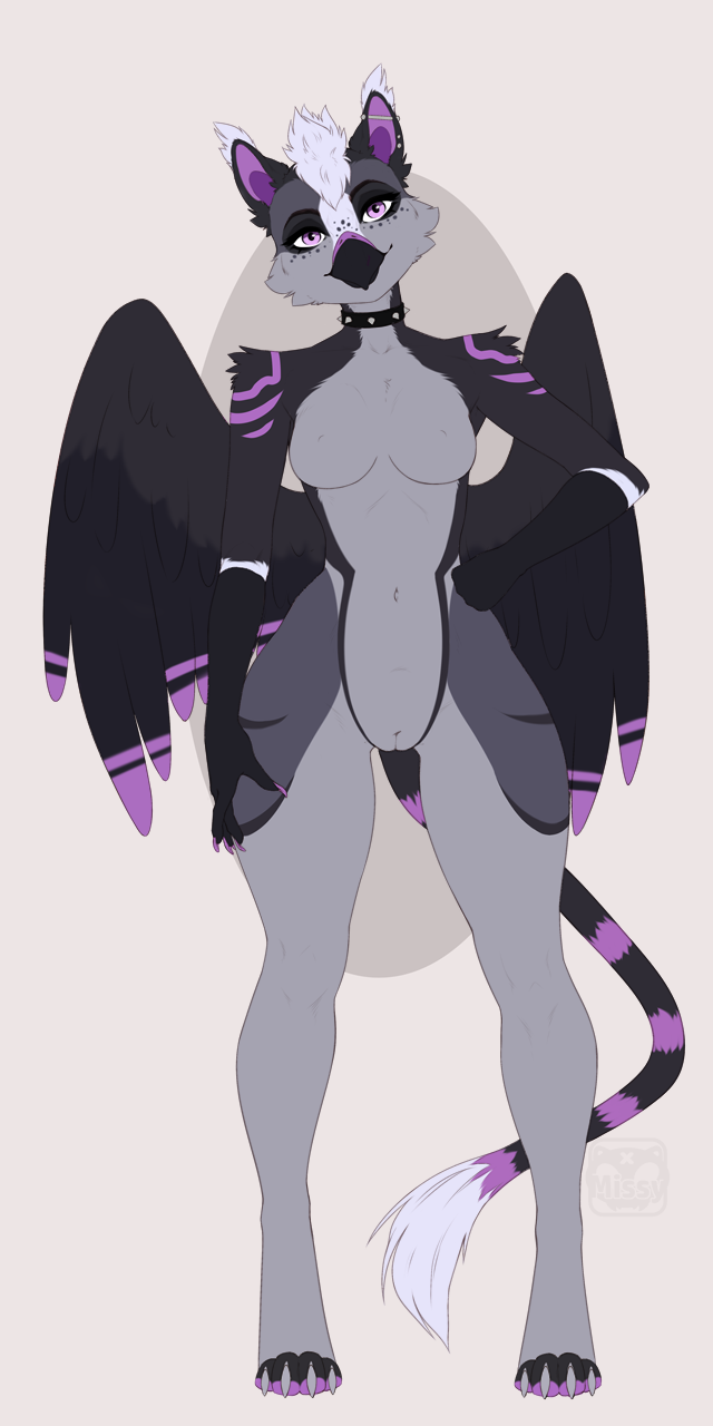 2022 4_toes anthro breasts digital_media_(artwork) eyebrows eyelashes feathered_wings feathers featureless_breasts feet female fingers genitals hi_res missy_(artist) no_nipples nude purple_eyes pussy toes wings