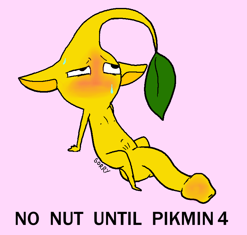 big_cock big_ears big_penis blush dick edging leaf male male_only nintendo pikmin pikmin_(species) pubic_hair solo_male sweat sweating yellow_pikmin