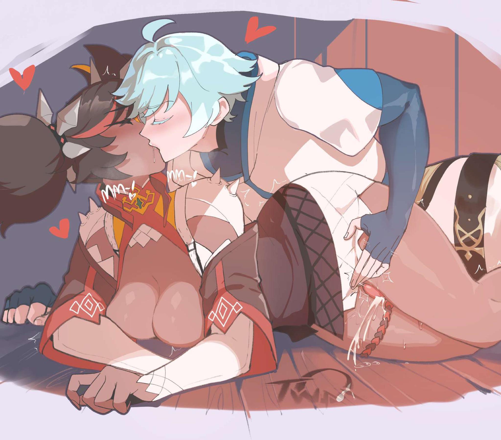 1boy, 1girls, 2021, asian, asian male, big breasts, blue hair, breasts, chinese male, chinese male black female, chongyun (genshin impact), clothed sex, cum, dark skin, dark-skinned female, female, french kiss, genshin impact, interracial, kissing, kissing while penetrated, light skin, light-skinned male, male, male and female focus, male penetrating, pale skin, pale-skinned male, prone bone, sex, sex from behind, straight, thiccwithaq, thick thighs, thigh highs, thigh sex, thighjob, thighs, wholesome, wide hips, xinyan (genshin impact)
