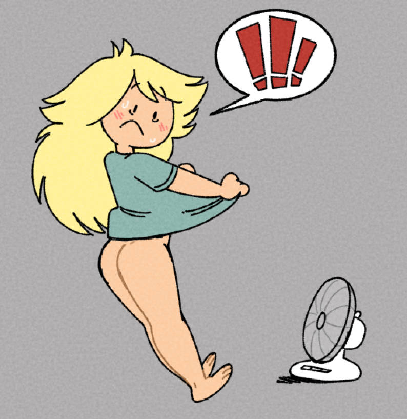 adventure time, adventure time: fionna & cake, ass, ass cheeks, blonde, blonde female, blonde hair, blonde hair female, blonde-haired female, booty, booty cheeks, bottomless, butt, butt cheeks, clothing, cooling off, fan, feet, female, female focus, female only, fionna and cake, fionna the human, fionna the human girl, fullhero, human, knees, legs, pale skin, rosy cheeks, shirt, thighs, weird
