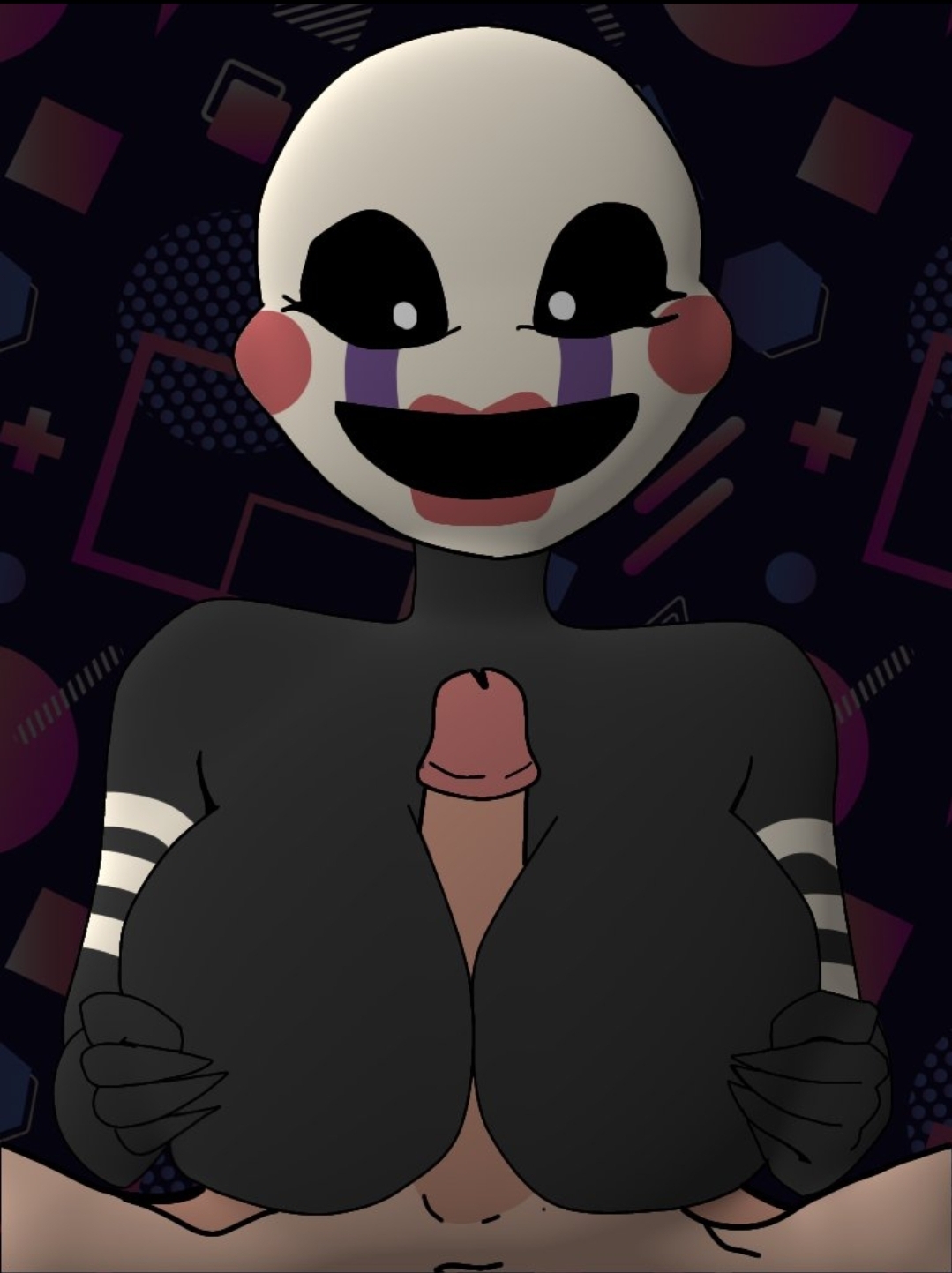1boy, 1girls, alternate version available, anthro, breasts, classic fnaf 2 marionette, classic fnaf 2 puppet, erection, female, five nights at freddy's, five nights at freddy's 2, hard on, male, marionette (fnaf), paizuri, penis, penis out, puppet (fnaf), smiling at viewer, straight, tagme, titjob, white pupils