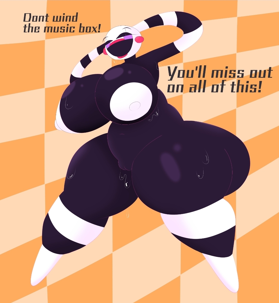 1girls, breasts, classic fnaf 2 marionette, classic fnaf 2 puppet, dialogue, female, female only, five nights at freddy's, five nights at freddy's 2, hyper ass, hyper breasts, marionette (fnaf), puppet (fnaf), pussy, pussy juice, smiling at viewer, smug, solo, tagme, thick thighs, thighs, voctopie, white nipples, white pupils